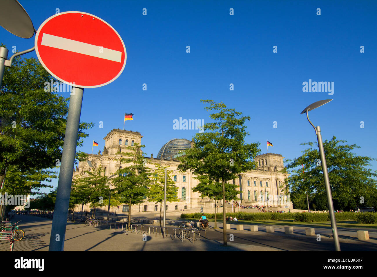 'no entry' sign in front of the Reichstag, Germany, Berlin Stock Photo