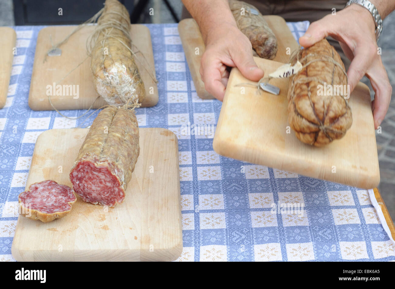 Italy, Lombardy. Cremona, Salami. Stock Photo