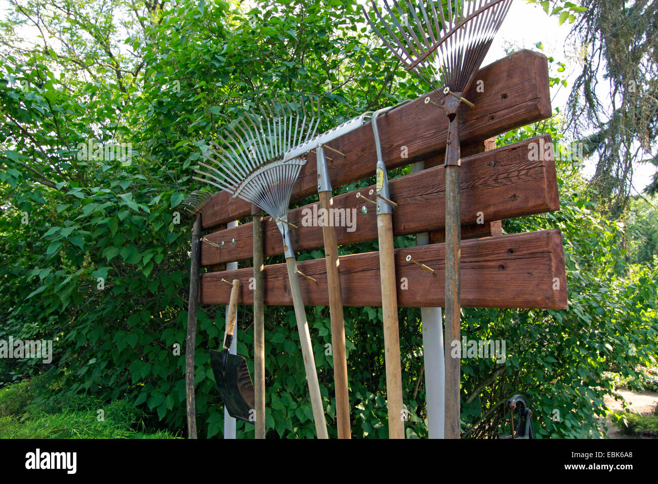 gardening tools on cemetery, Germany, Brandenburg, Neutrebbin, Altlewin
