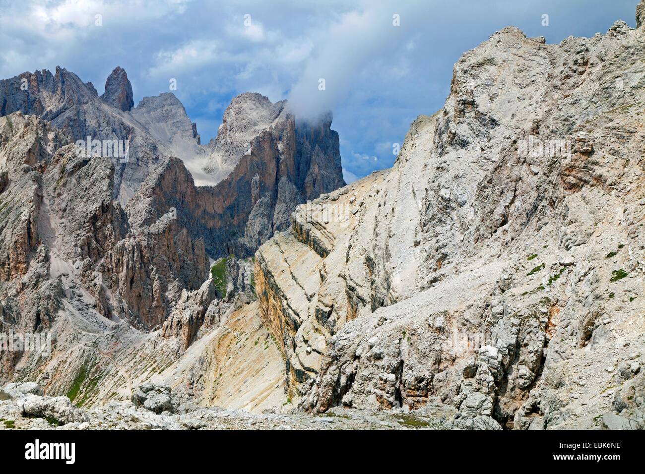 mountain scenery of Forcella della Roa and Forcella Nives, Italy, South Tyrol, Dolomites Stock Photo