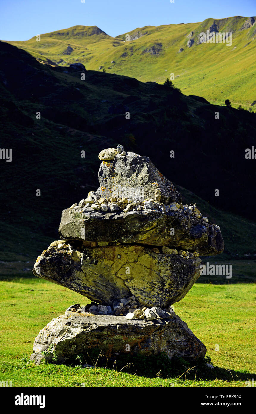 giant land mark in mountain meadow, France, Savoie, Vanoise National Park, Courchevel Stock Photo