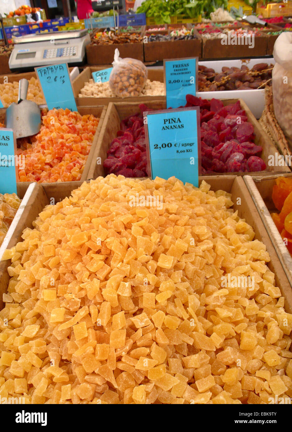 pineapple (Ananas comosus, Ananas sativus), dried pineapple fruits on a