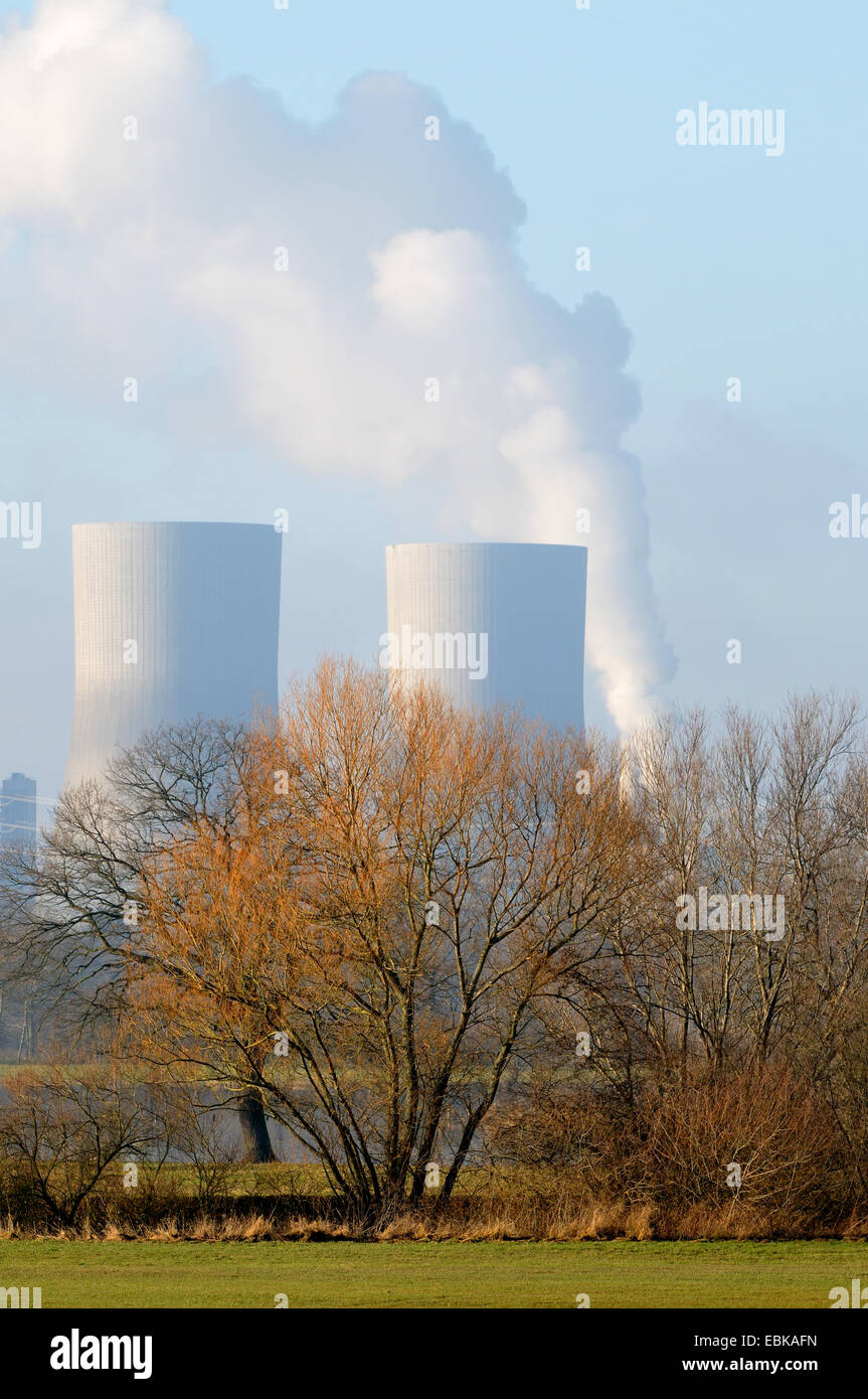 two cooling towers of a power station, Germany, North Rhine-Westphalia ...