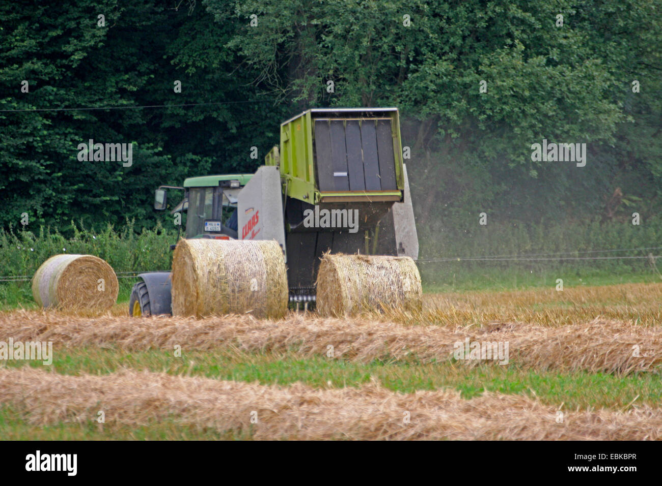 straw press on a field, Germany Stock Photo