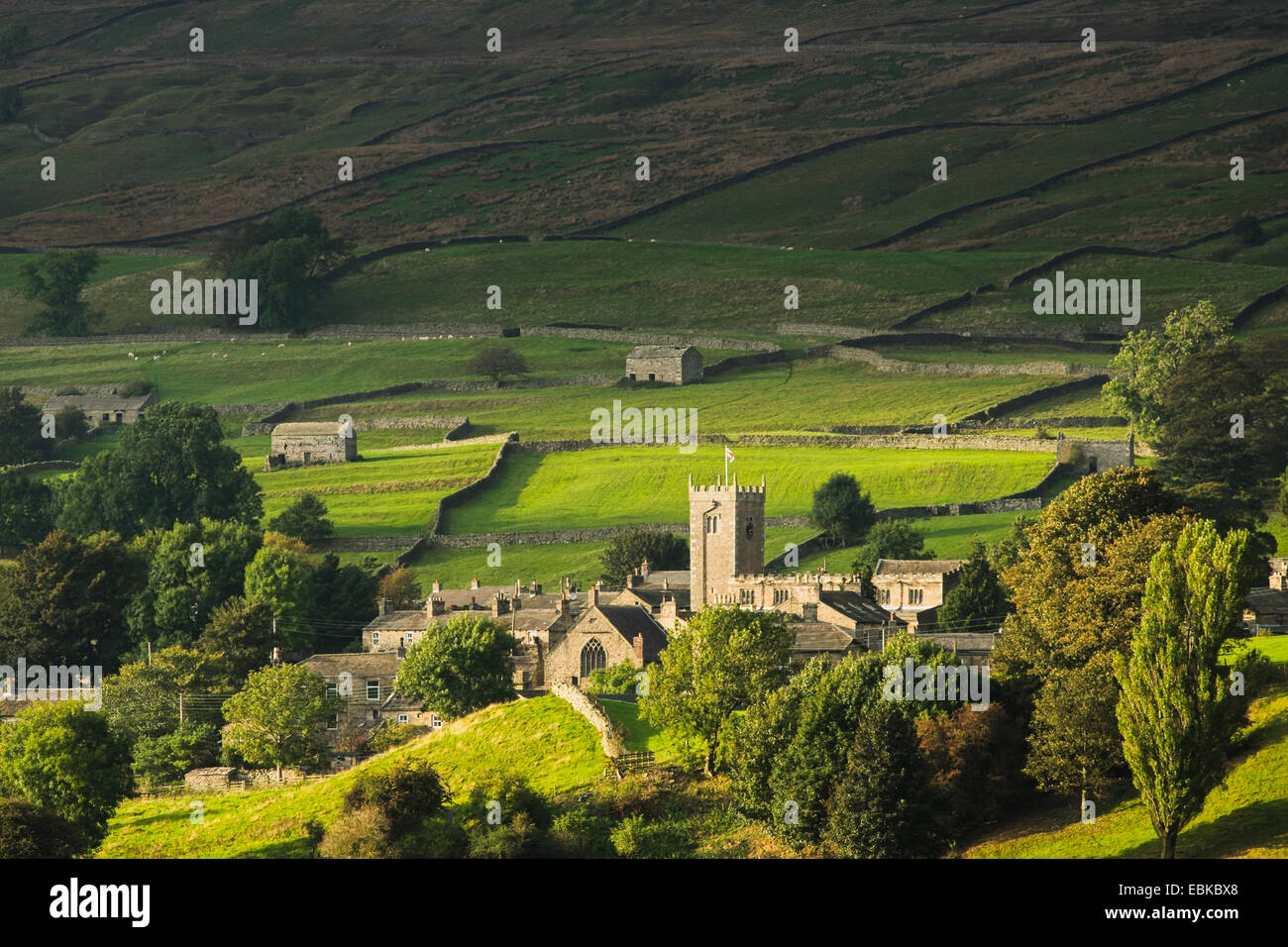St. Oswalds, the parish church of Askrigg, a village in the Yorkshire Dales National Park, England Stock Photo