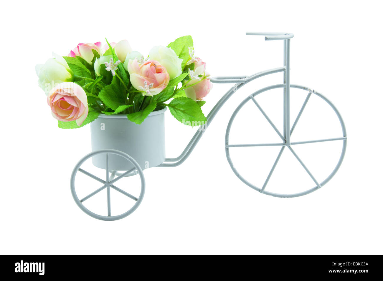 Simulation tricycle with bouquet flower. isolated on white background Stock Photo
