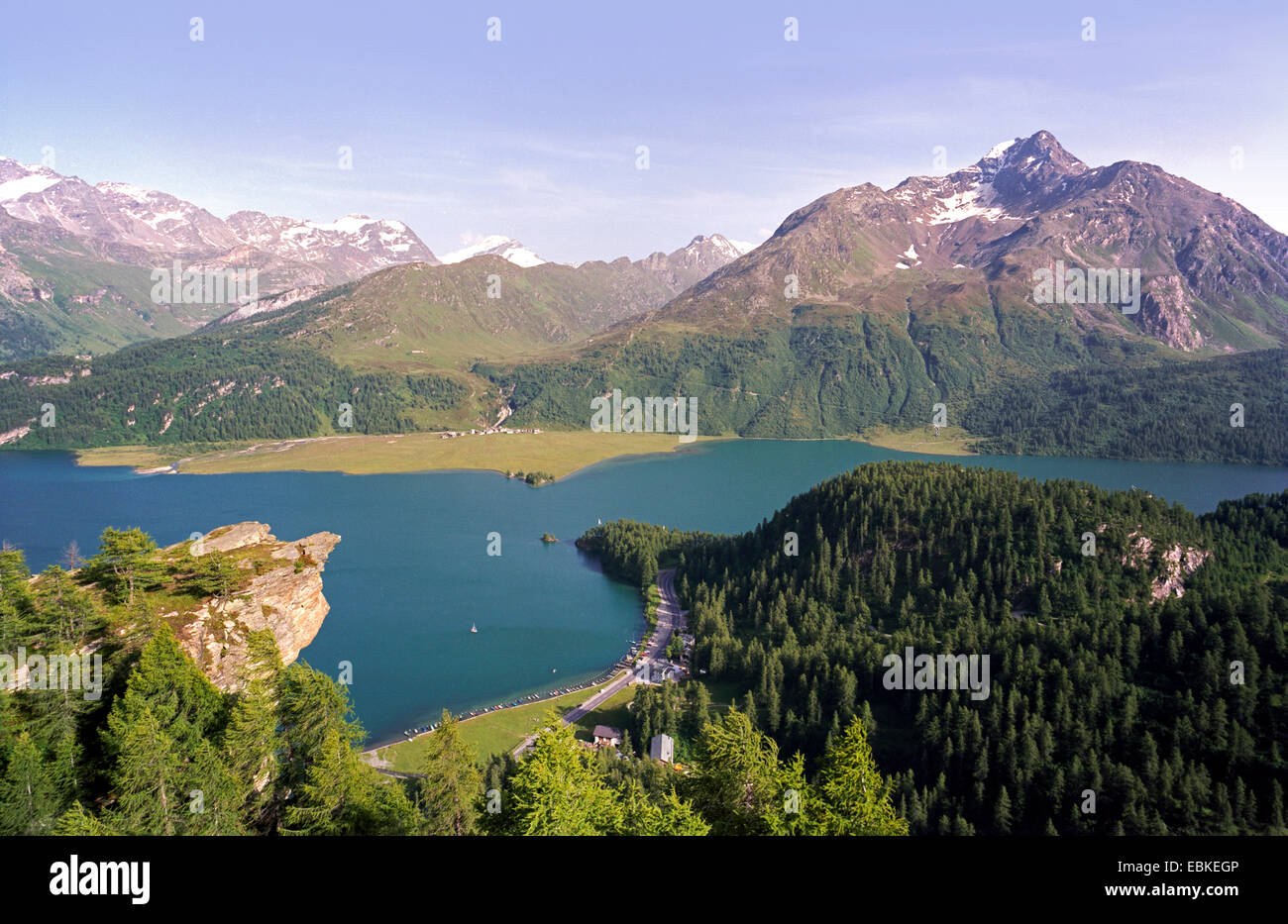 view to Lake Sils, Switzerland, Oberengadin Stock Photo