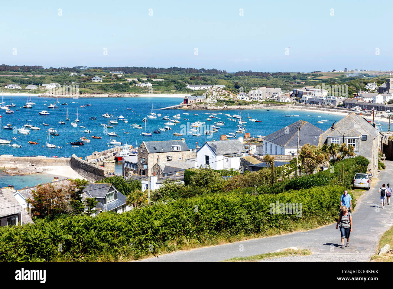 Walk up to Star Castle overlooking St Mary's harbour. Stock Photo