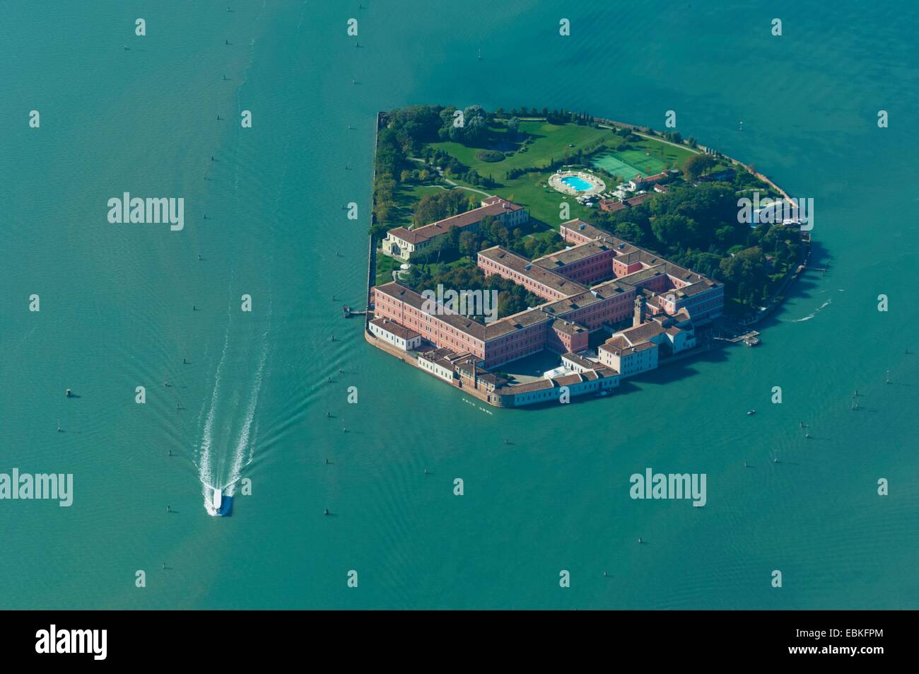 Aerial view of San Clemente island, Venice island, Italy, Europe Stock
