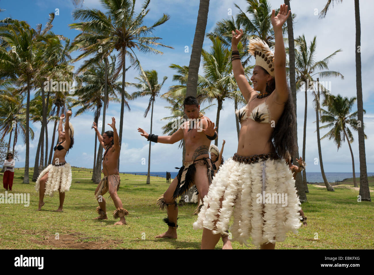 Easter Island aka Rapa Nui, Rapa Nui National Park. Anakena historical site, traditional Polynesian dance show. Stock Photo