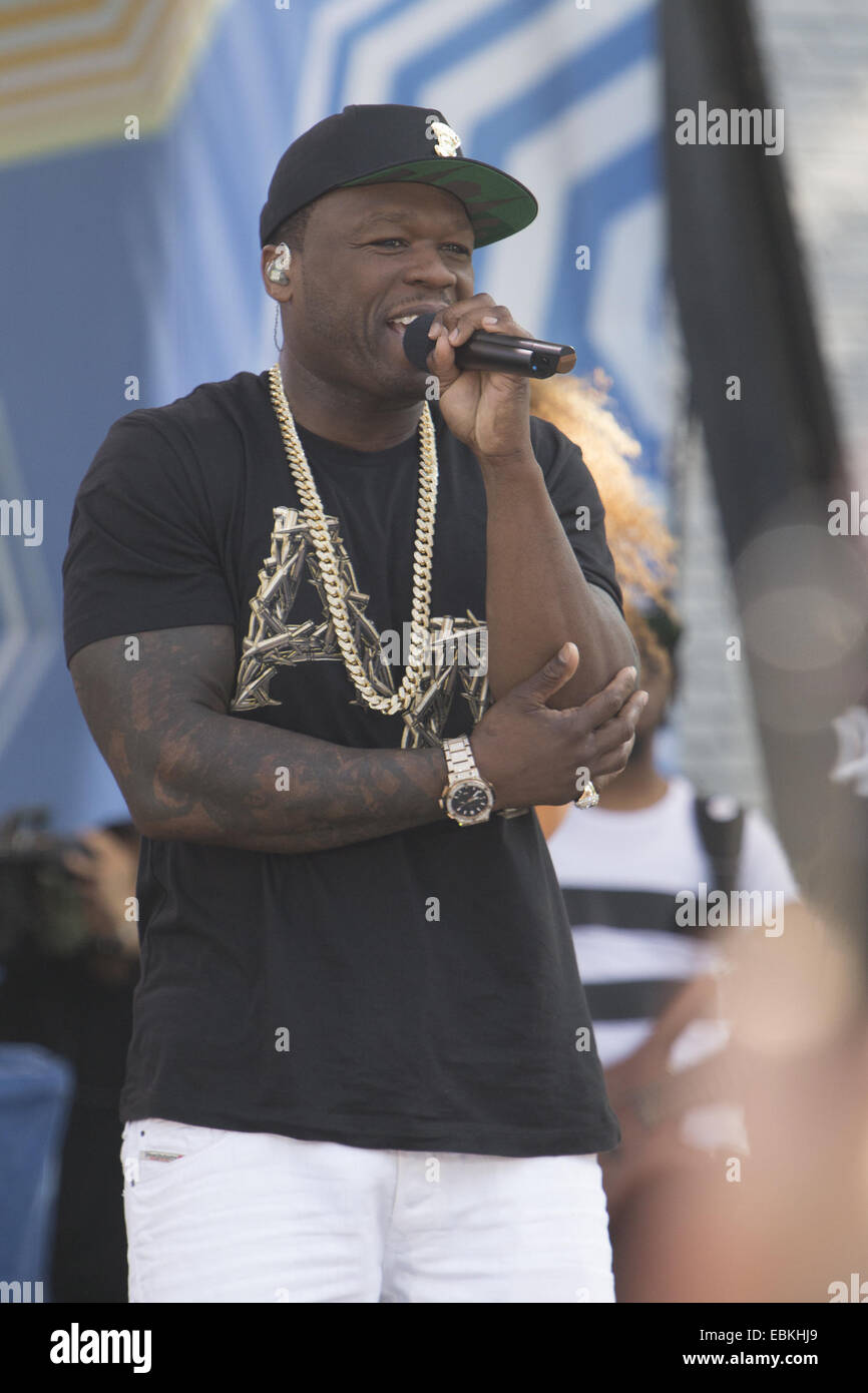 50 Cent performs live on Good Morning America to promote 'Animal Ambition'  his first album in five years. He is joined on stage by R&B singers Trey  Songz and Joe. Featuring: 50