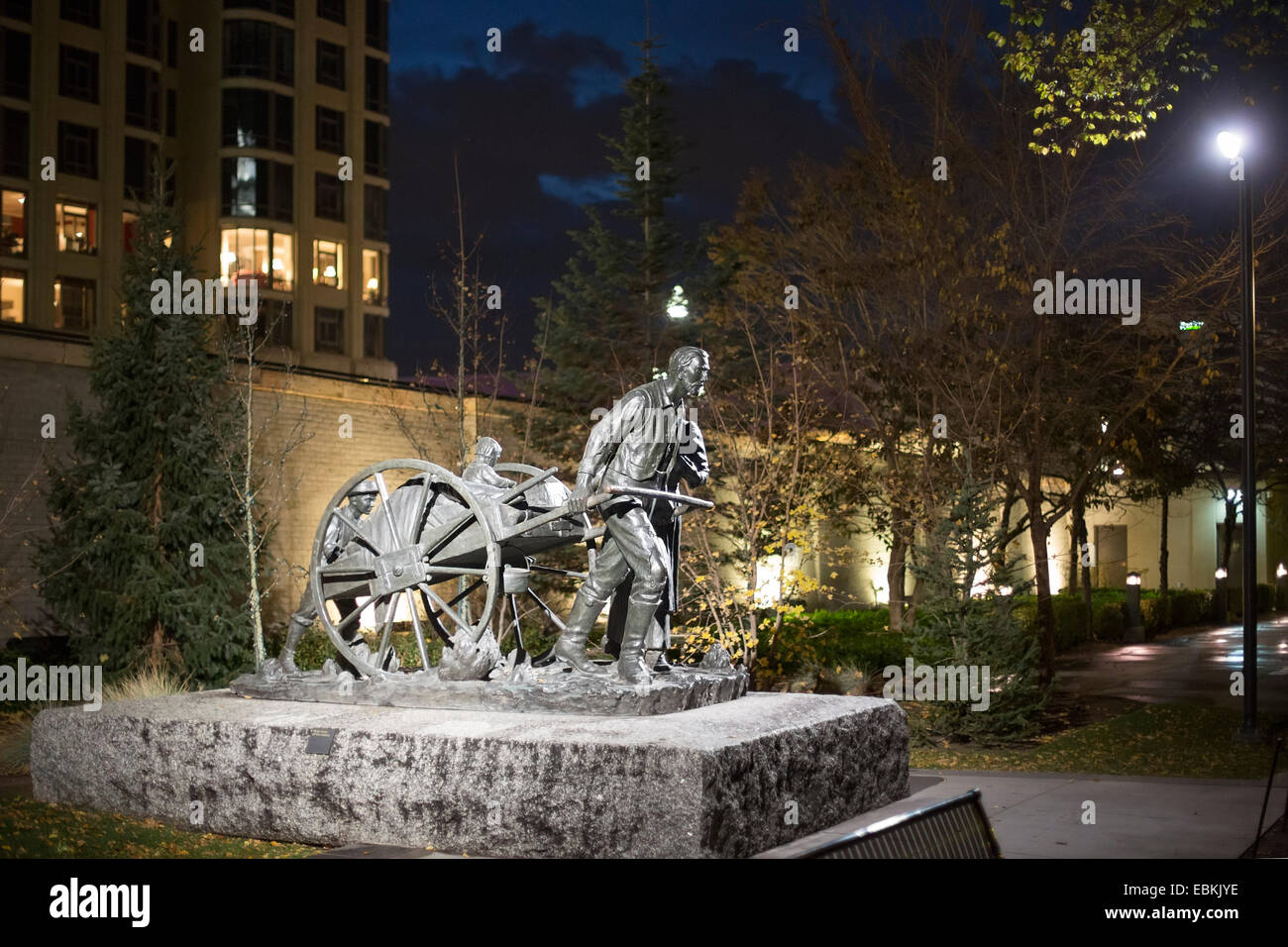 Salt Lake City, Utah - The Mormons' Handcart Pioneer Monument in Temple