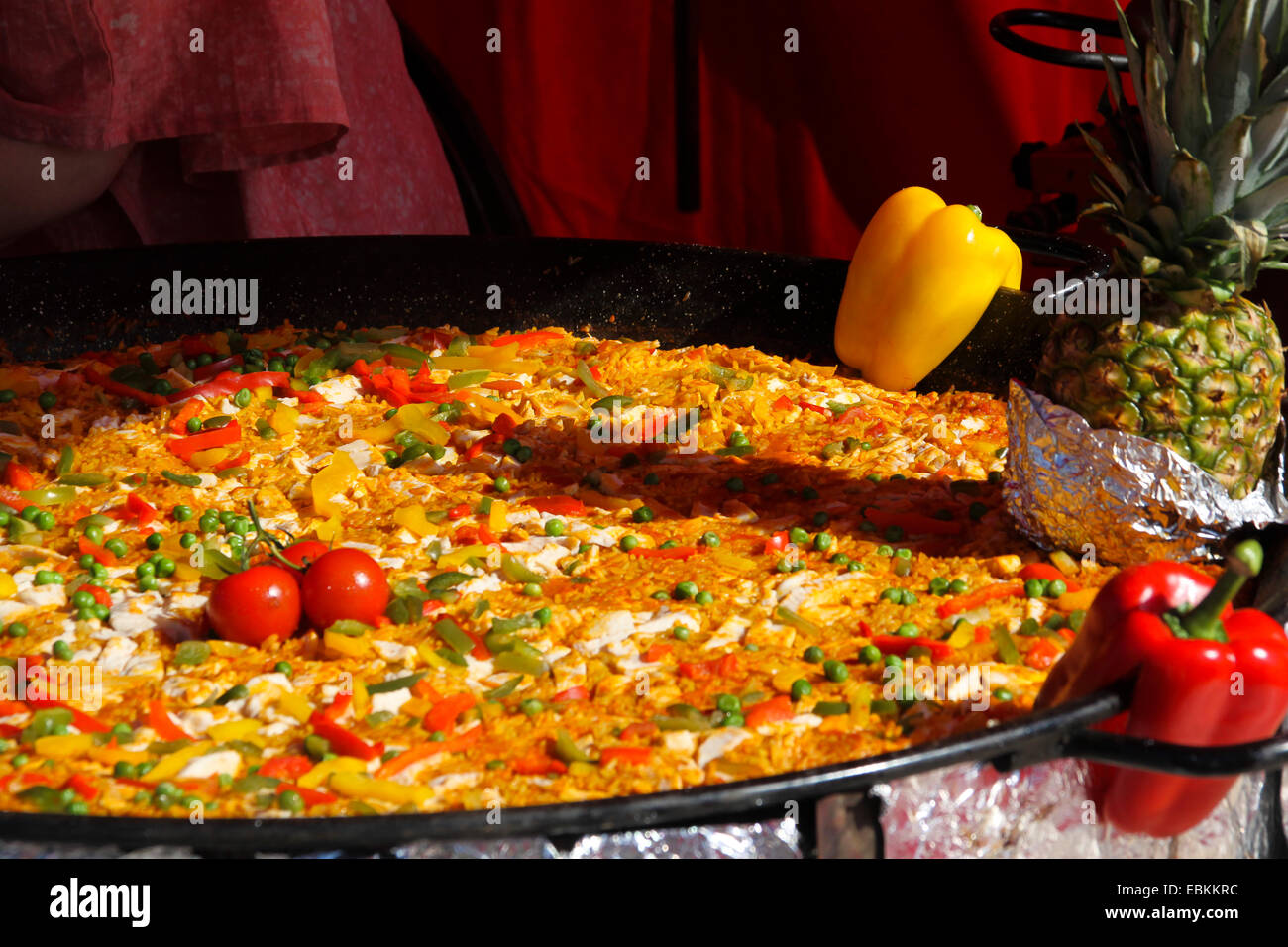 Large paella in pan at food festival Stock Photo Alamy