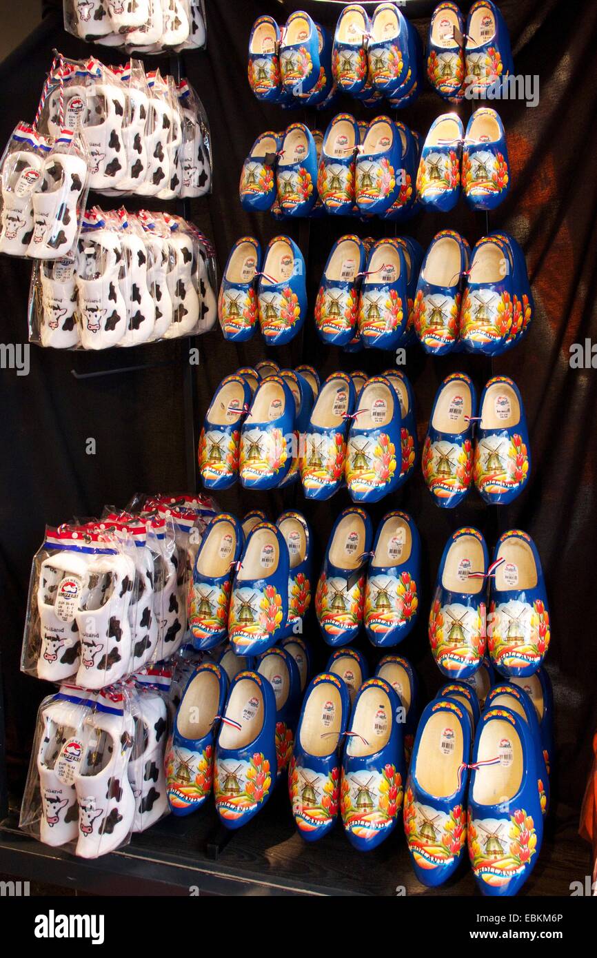 Klompen, typical Dutch clogs for sale, Amsterdam, Province of North Holland, Holland, The Netherlands, Europe Stock Photo