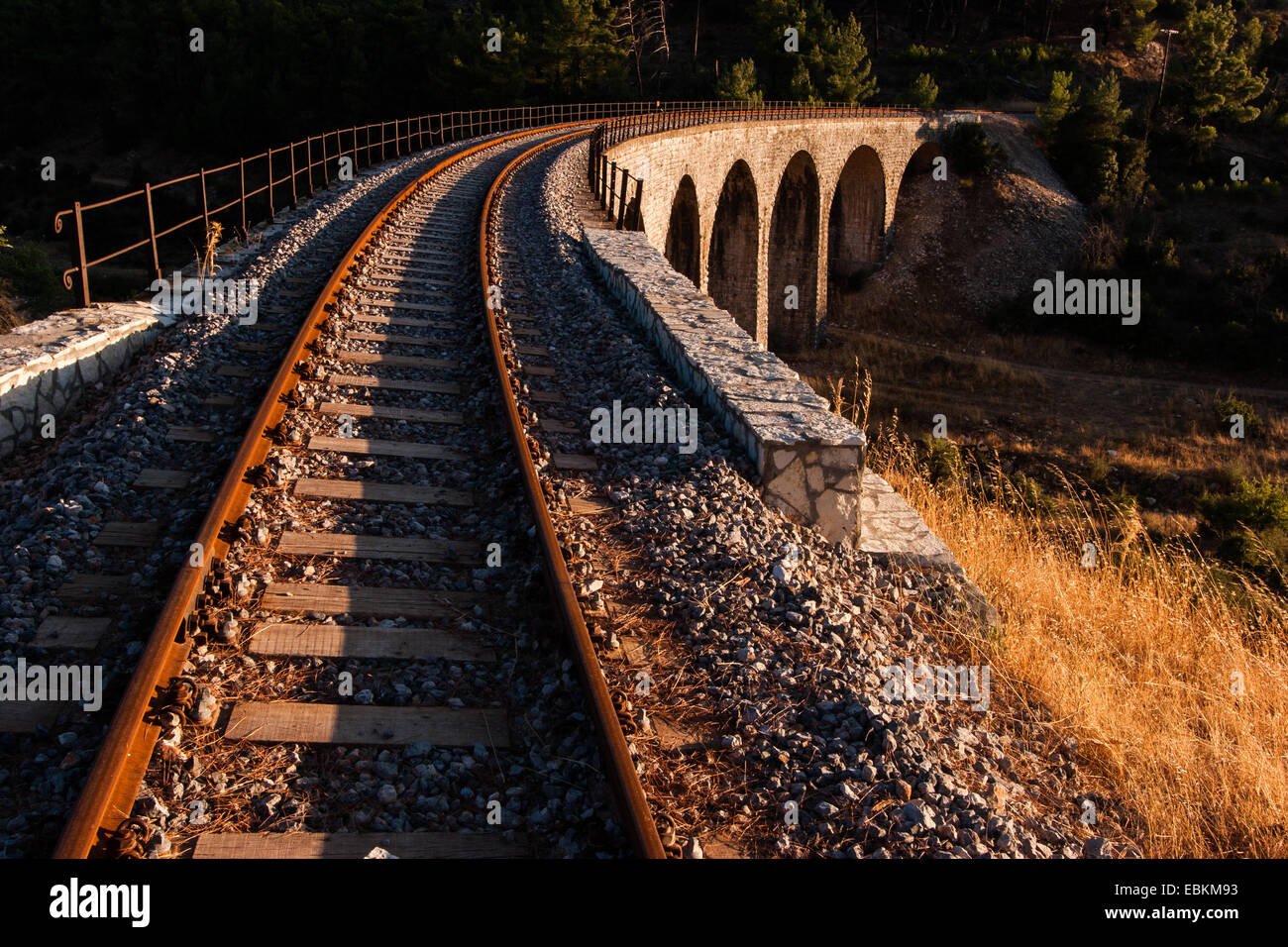 The largest train stone bridge in Greece (110m with 12 arches) Stock Photo