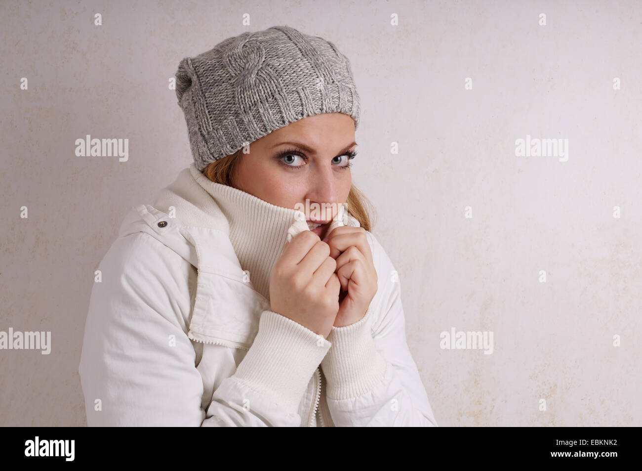 freezing woman Stock Photo