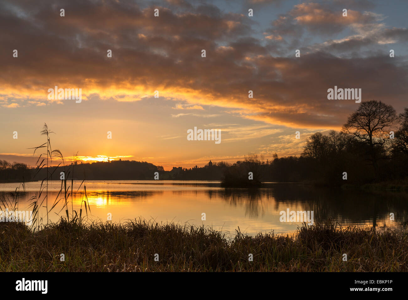 The Great Lake, Castle Howard, North Yorkshire at dawn in November 2014. Stock Photo