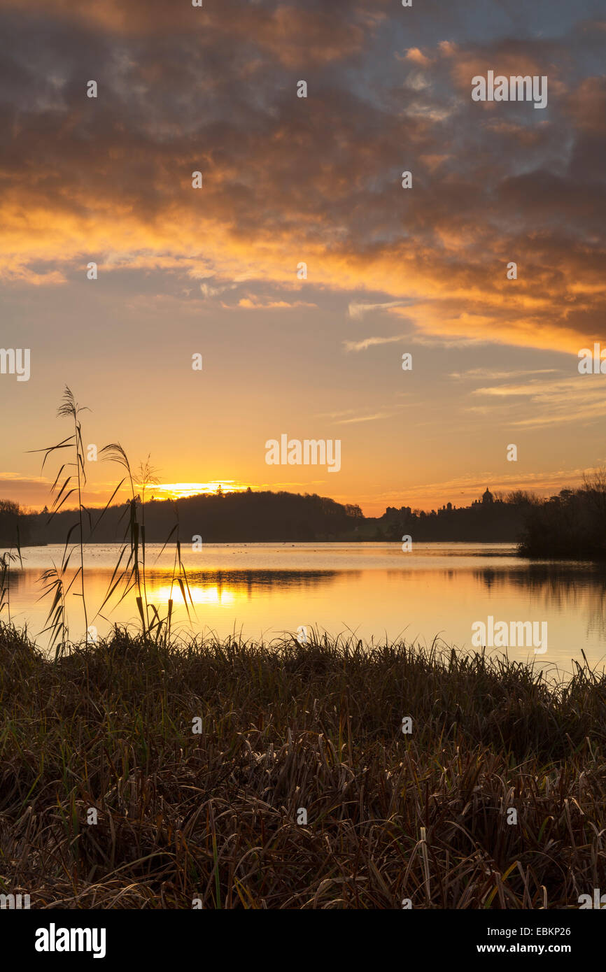 The Great Lake, Castle Howard, North Yorkshire at dawn in November 2014. Stock Photo
