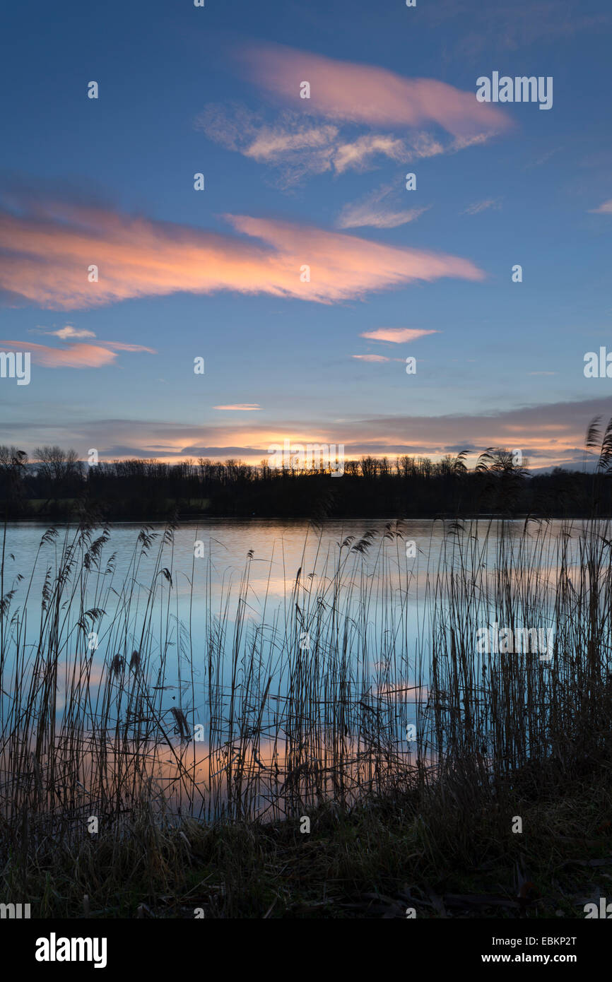 Sunset over The Great Lake at Castle Howard in mid-winter. Stock Photo