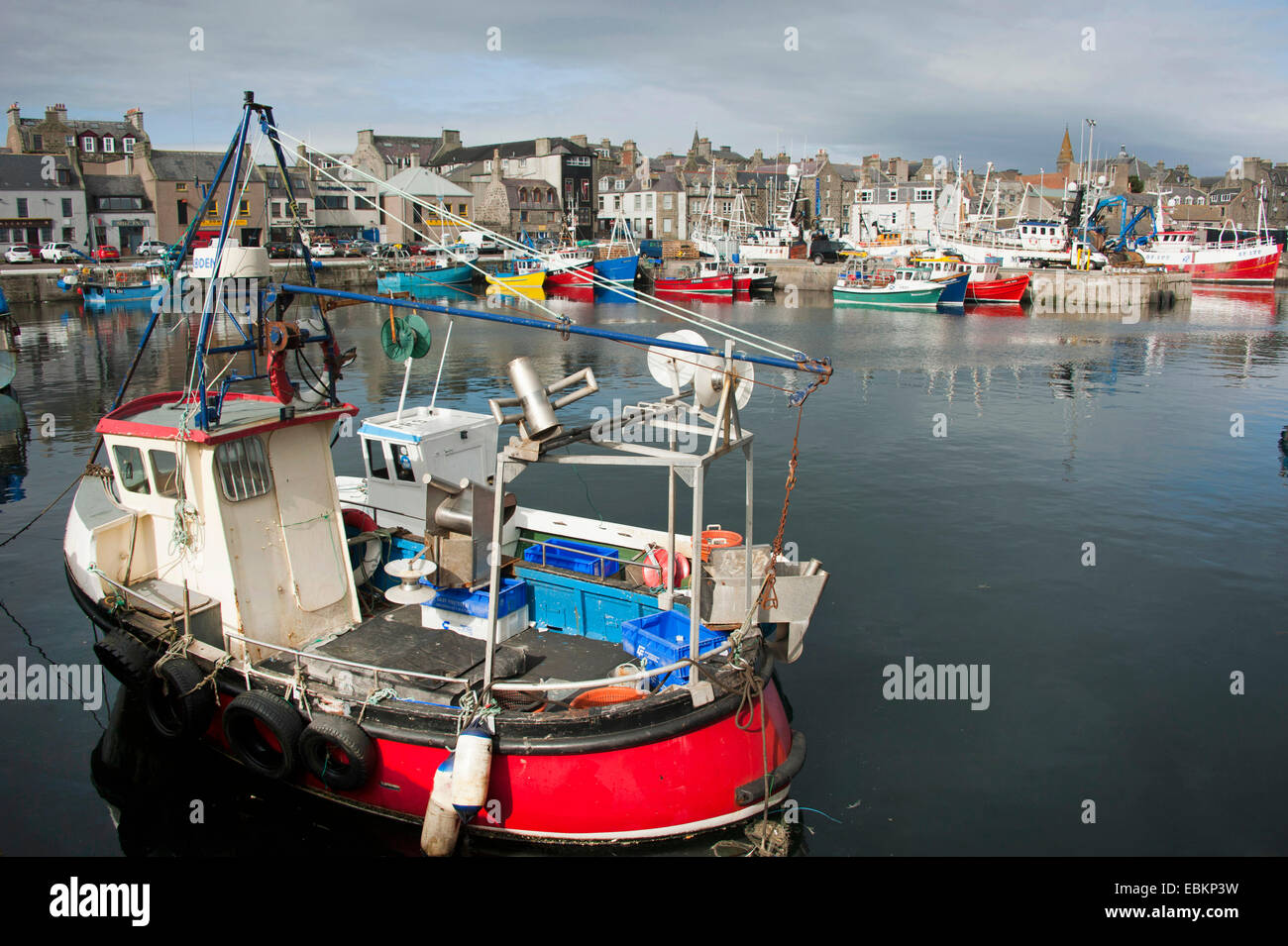 fishing trawlers in harbour, United Kingdom, Scotland, Aberdeenshire, Fraserburgh Stock Photo