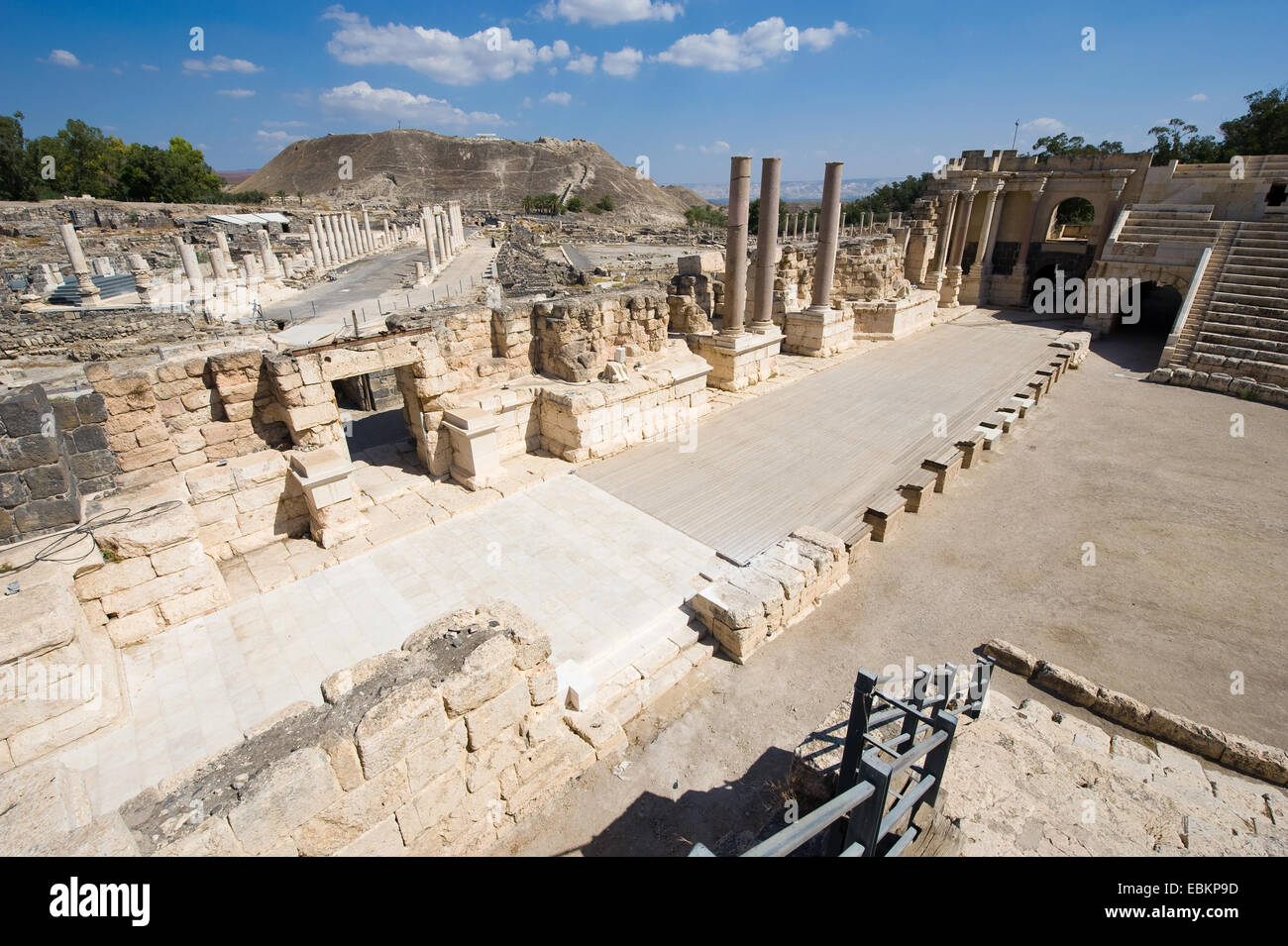 The stage of the amphitheatre of Beit She'An in Galilee in Israel. Stock Photo