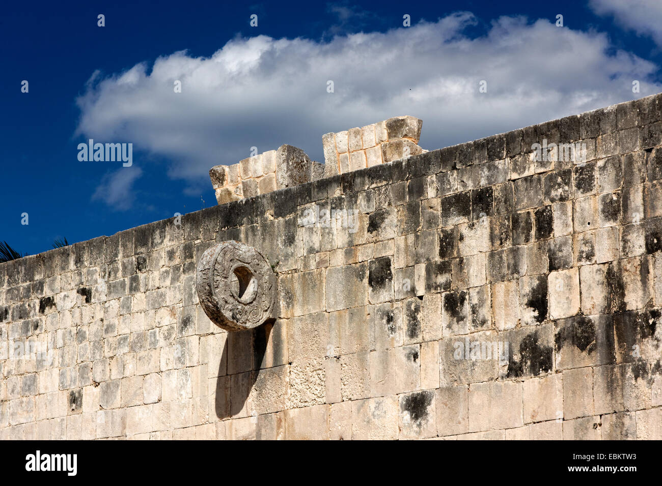 Detail of a hoop at the Juego de Pelota (ball game) ruins at the Mayan city of Chichen Itza, Mexico. Stock Photo