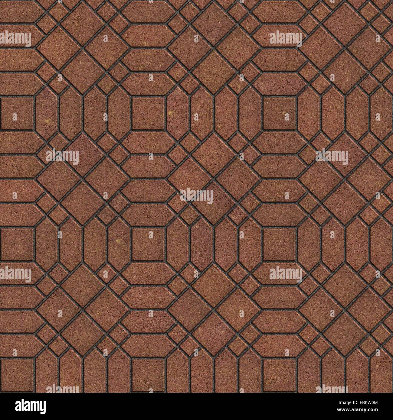 Brown Pavement with a Complicated Pattern of Different Small Elements. Seamless Tileable Texture. Stock Photo