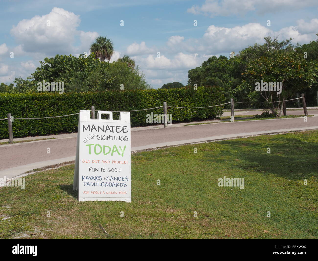 Sign announcing Manatee sightings at Lovers Key State Park, Fort Myers
