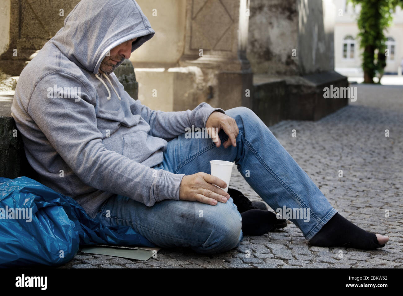 unemployed beggars living on the street, Germany Stock Photo