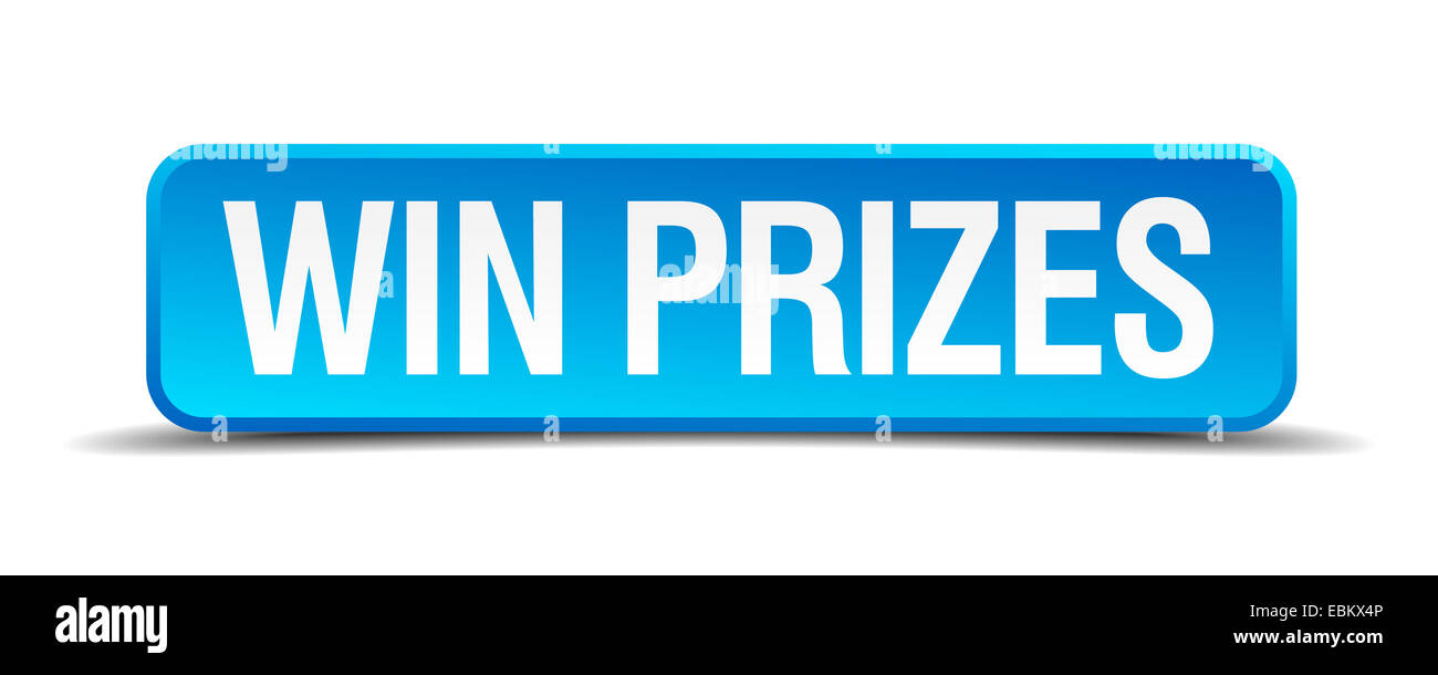 Win prizes blue 3d realistic square isolated button Stock Photo