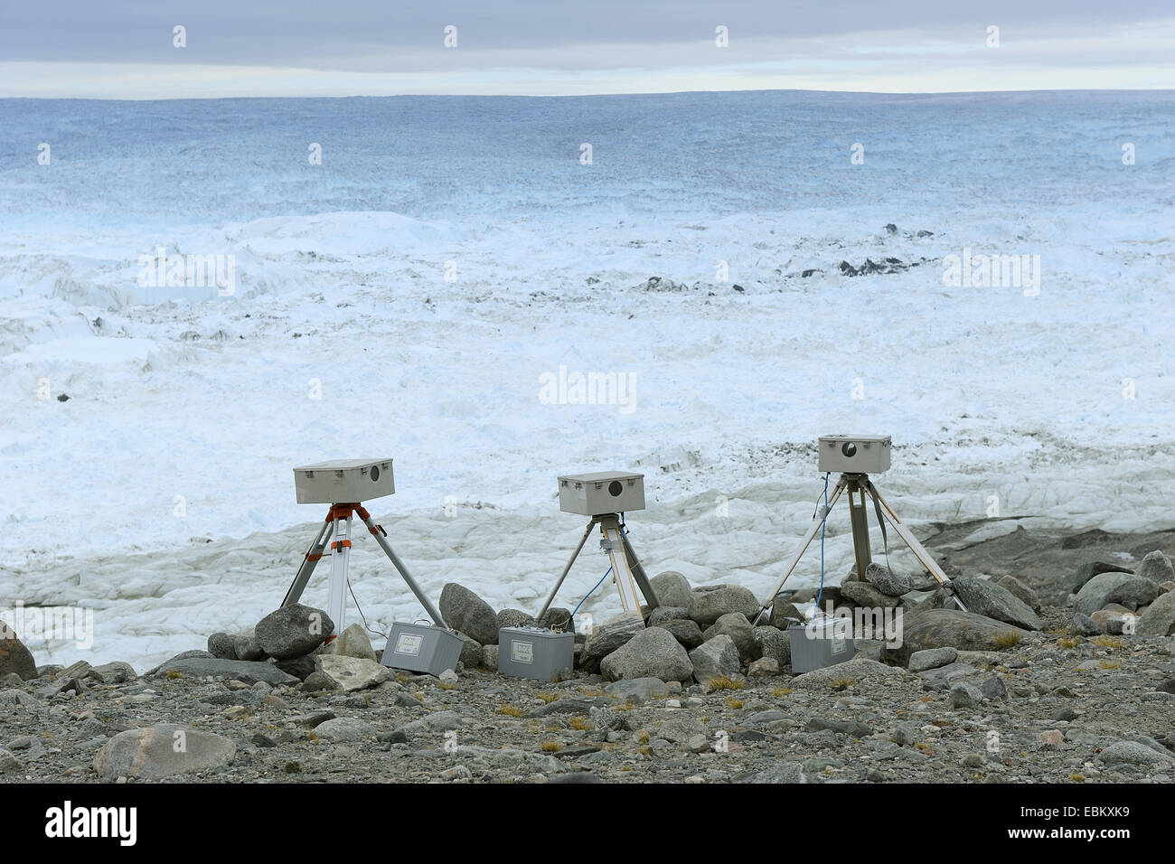 glacier surveying equipment, Greenland, Ilulissat, Disko Bay Stock Photo