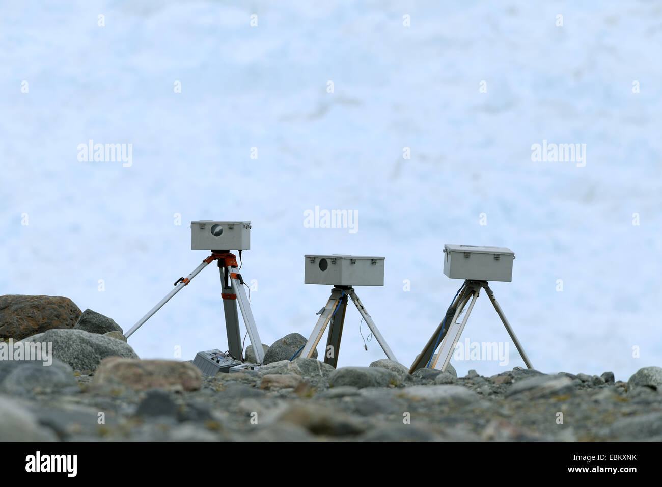 glacier surveying equipment, Greenland, Ilulissat, Disko Bay Stock Photo