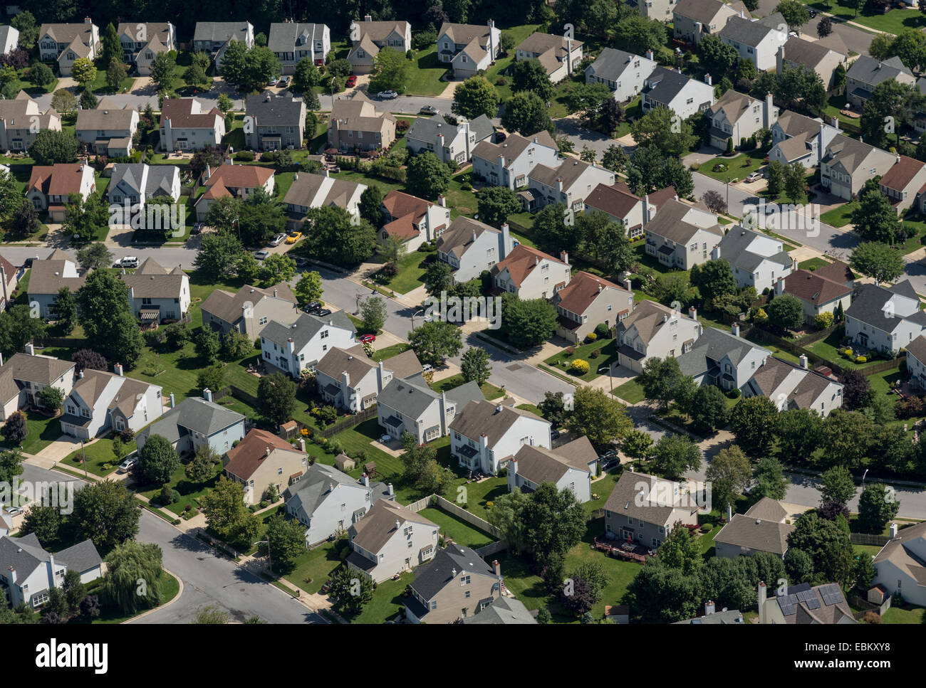 Aerial View Of Residential Houses In Suburban Neighborhood, New Jersey, USA Stock Photo