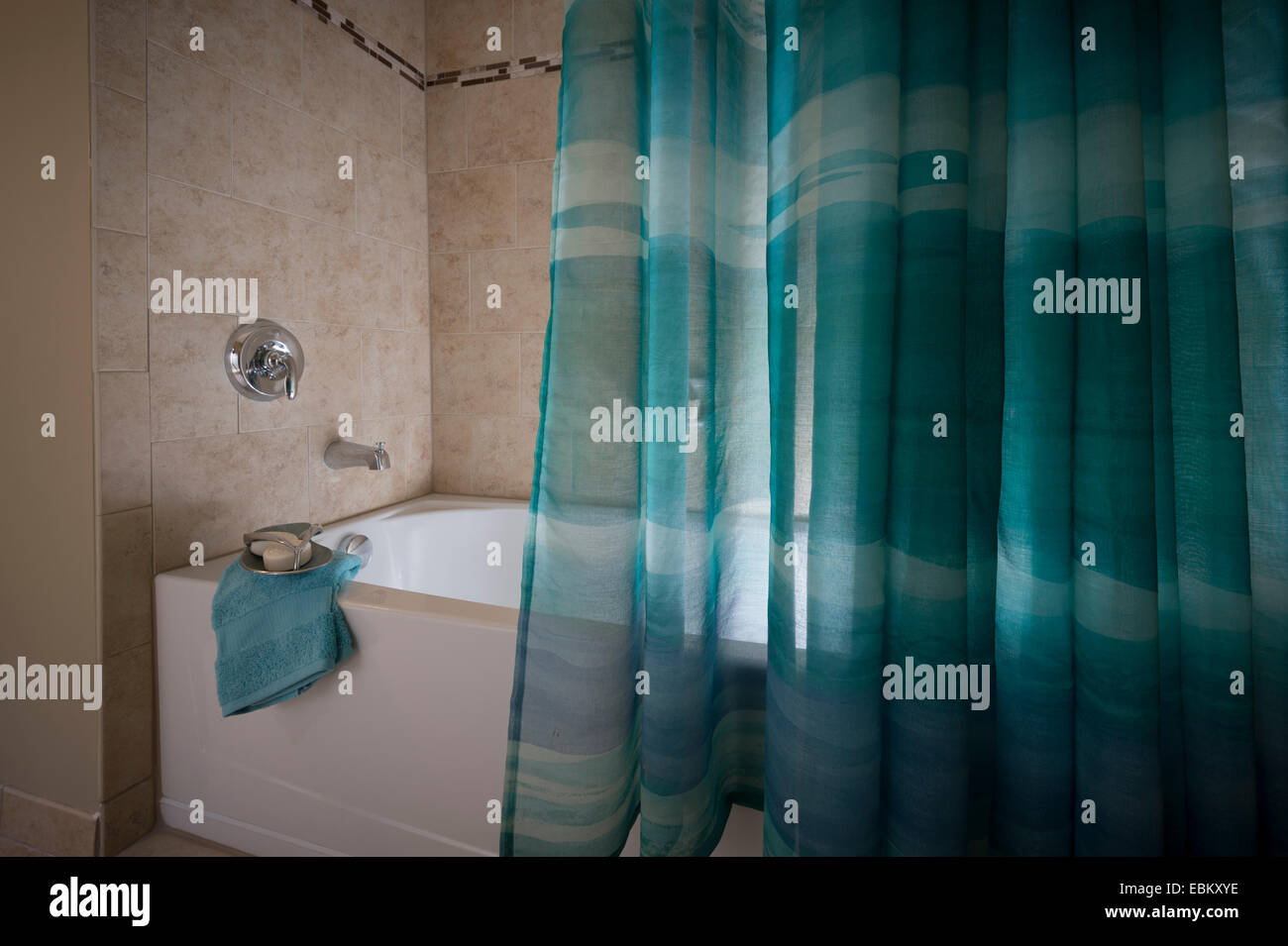 Bath Tub & Shower Curtain Stock Photo