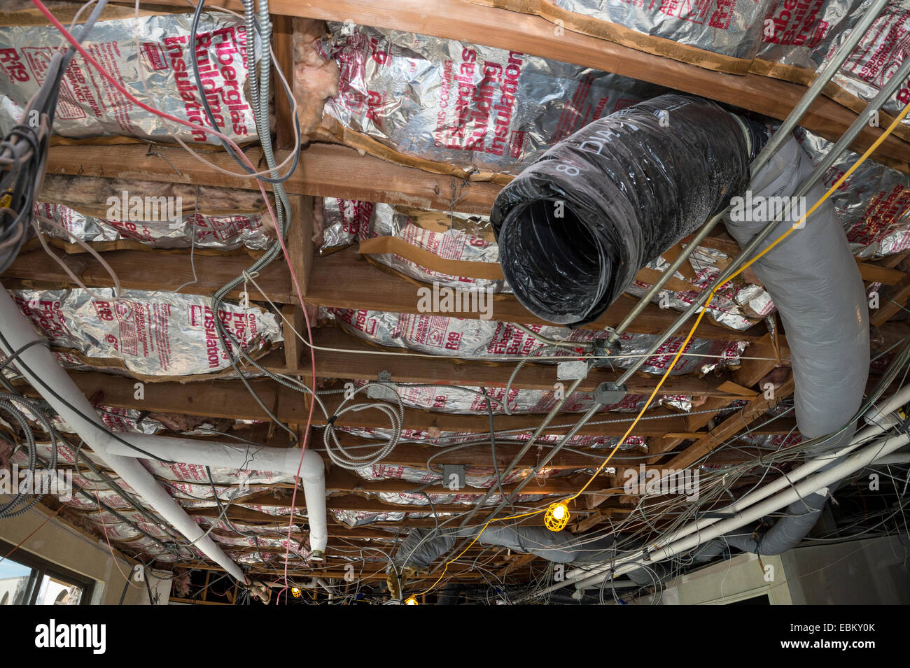 Ceiling Insulation In Building Under Construction Stock Photo
