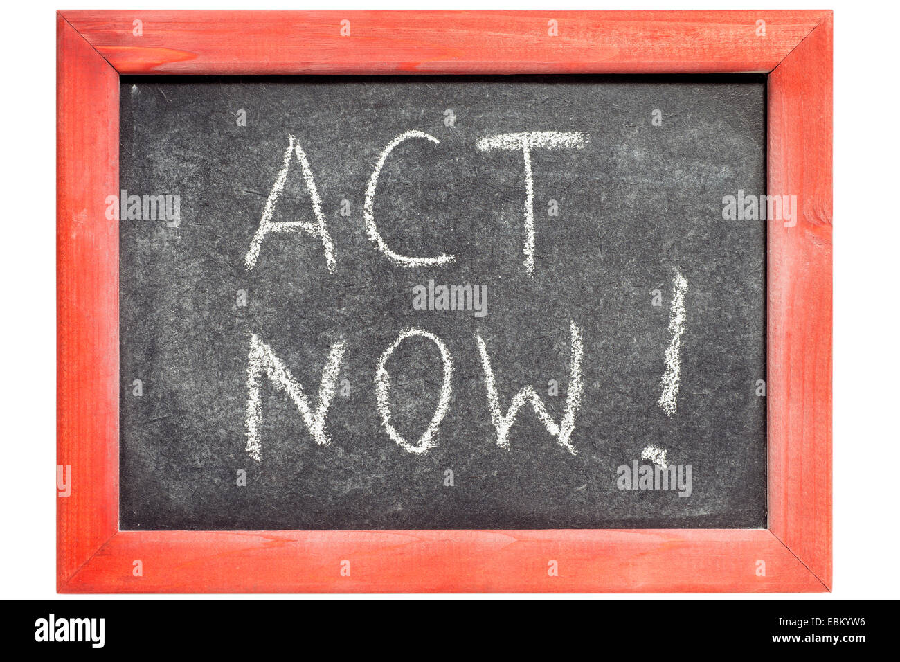 act now exclamation handwritten on vintage blackboard Stock Photo