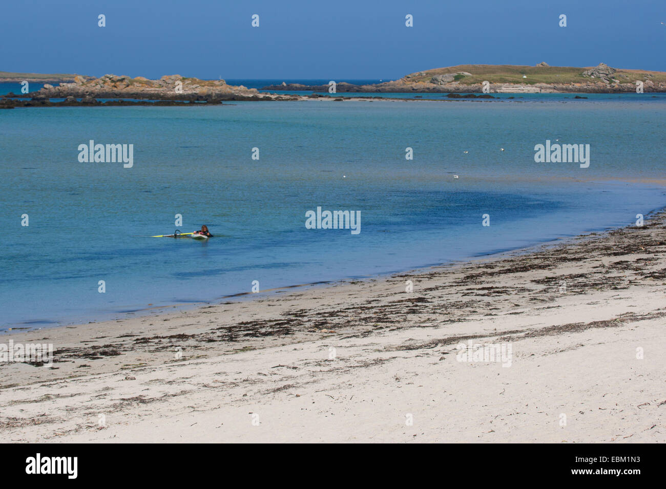 beach segment at high tide, France, Brittany, Atlantic Ocean Stock Photo