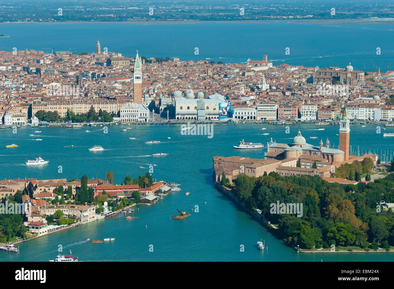 Aerial view of Giudecca, San Giorgio Maggiore and Venice, Italy, Europe Stock Photo