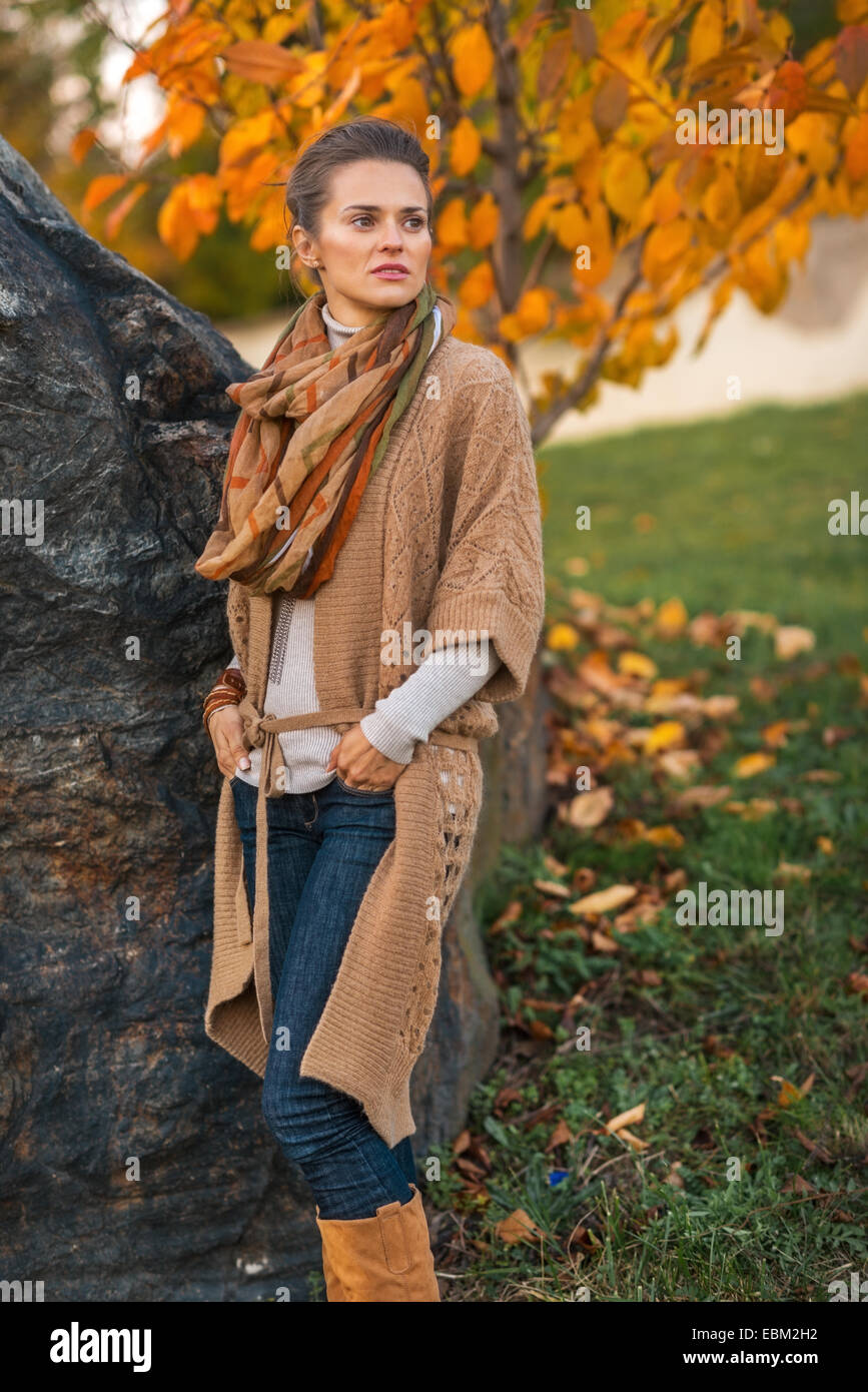 Portrait of young woman in autumn outdoors in evening Stock Photo - Alamy