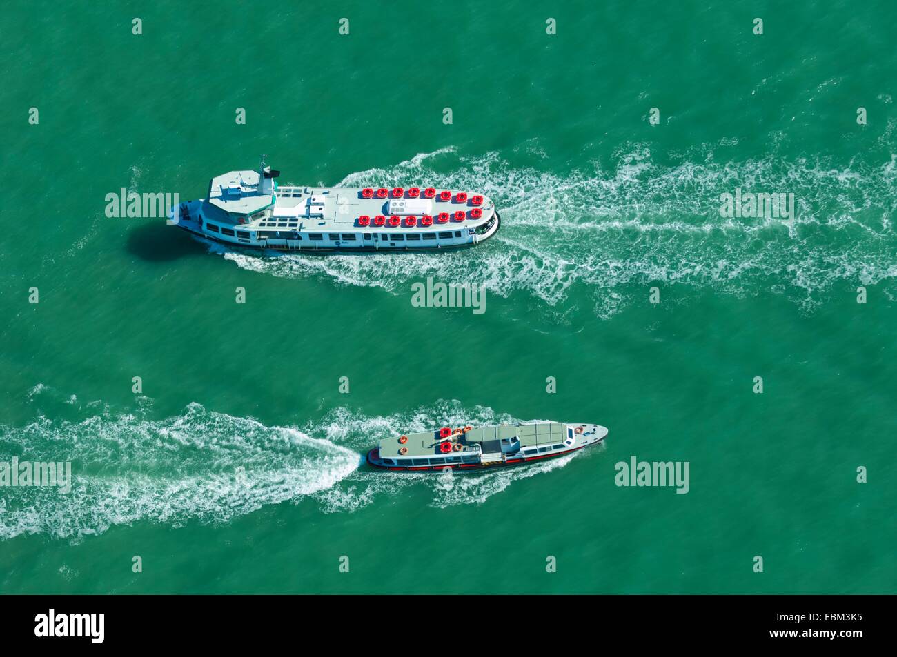 Aerial view of  Vaporetto boats crossing on Canal di San Marco Venice lagoon, Italy, Europe Stock Photo