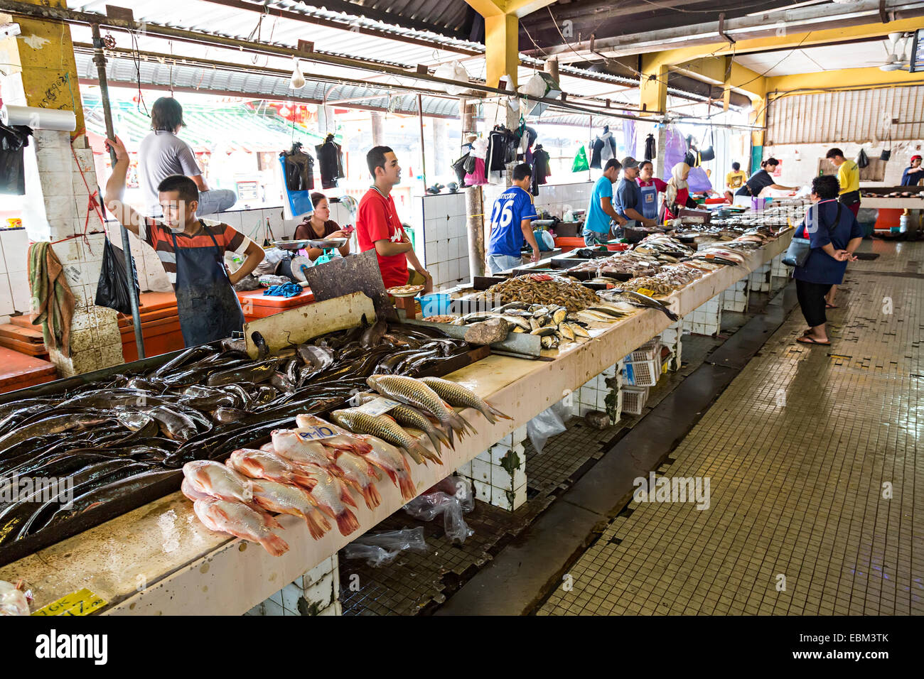 Fish market, Miri, Malaysia Stock Photo