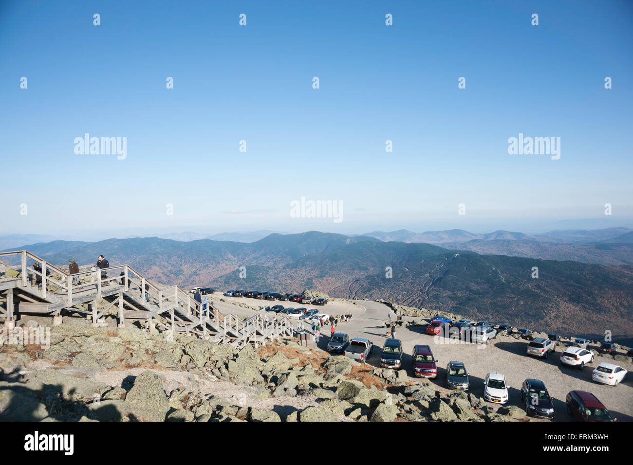 View from the top of Mount Washington, USA. looking over the summit car