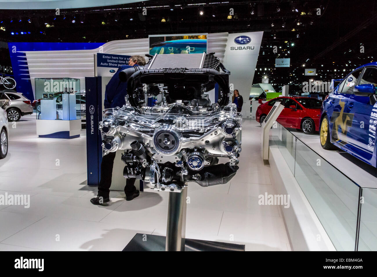 A cutaway Subaru flat four engine at the 2014 Los Angeles Auto Show Stock Photo