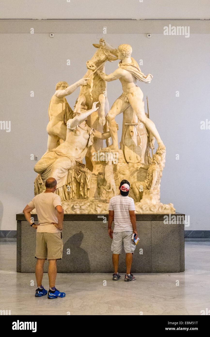 The Farnese Bull, an Hellenic sculpture, in the National Archaeoligical Museum in Naples. Stock Photo