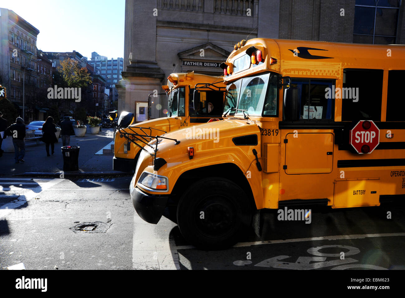 Manhattan New York USA November 2014 Famous yellow school buses at