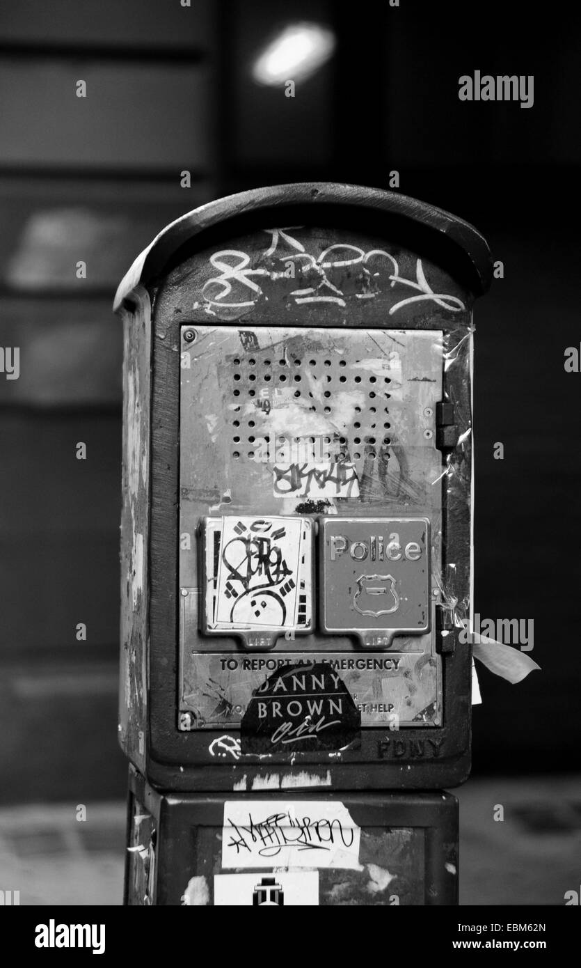 Manhattan New York USA November 2014  - Emergency police telephone box on street in city centre Stock Photo