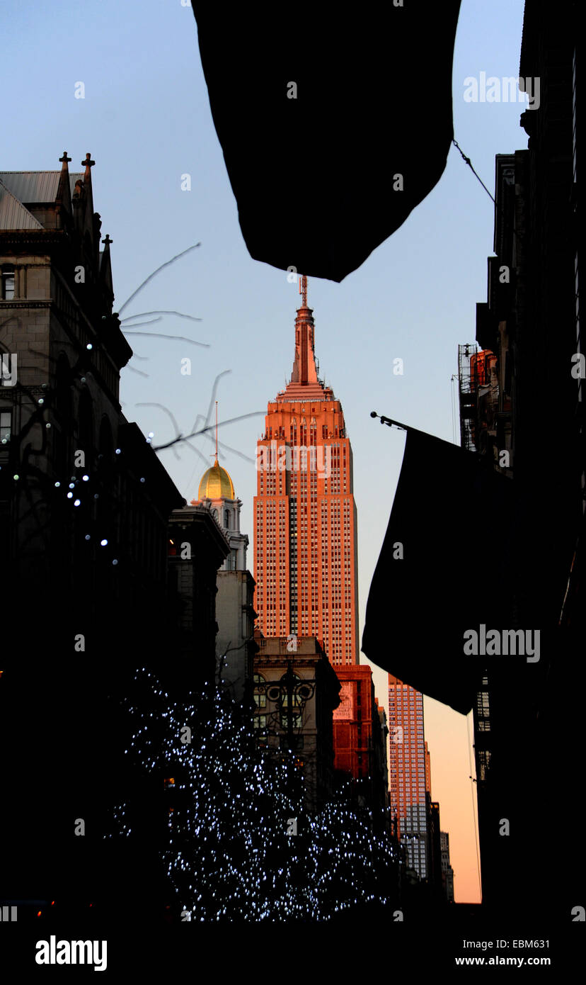 Manhattan New York USA - View of Empire State Building at sunset dusk ...