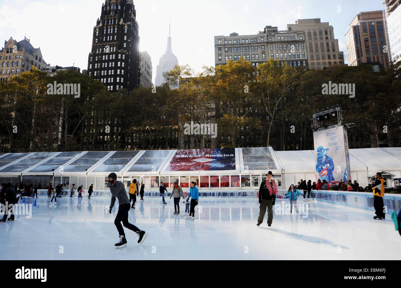 Manhattan New York USA November 2014  - Ice skating at Bryant Park Stock Photo