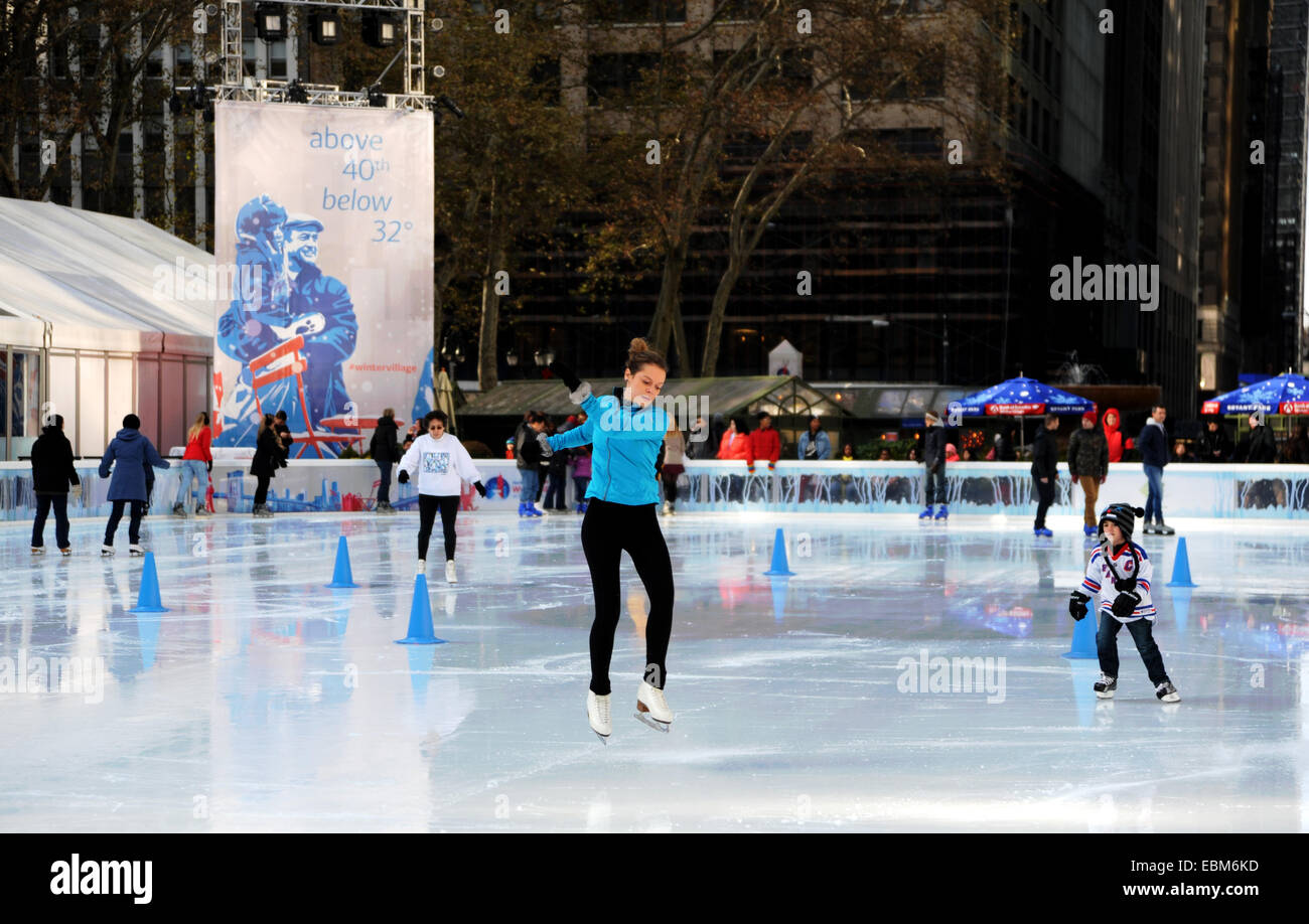 Manhattan New York USA November 2014 Ice skating at Bryant Park Stock