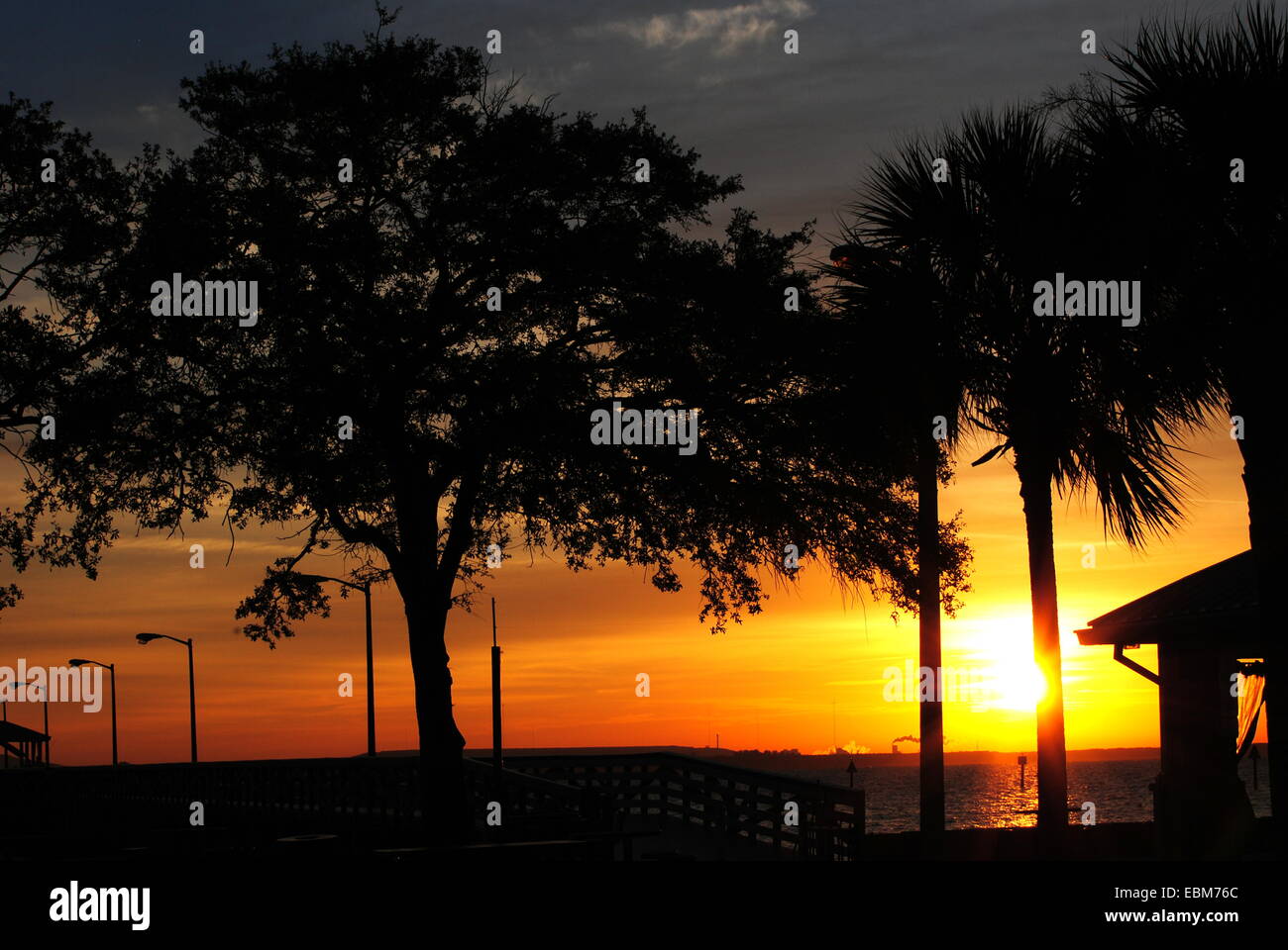Sunrise,seen at Ballast Point Park,from the Tampa Bay shore line,Florida, U.S.A. Stock Photo